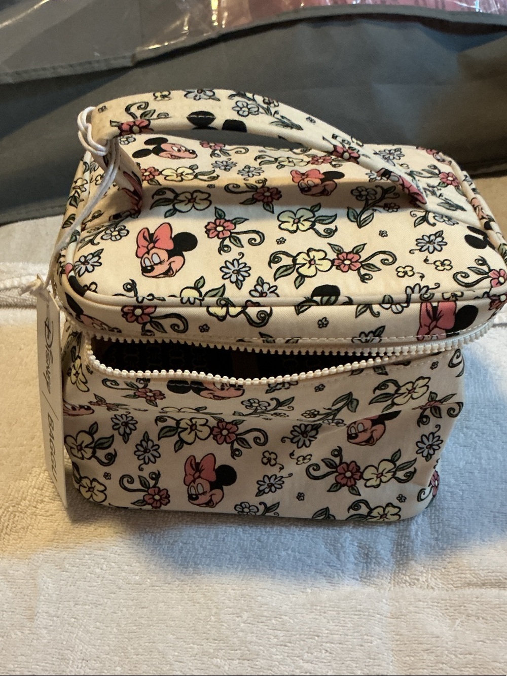 Disney Minnie Mouse Floral Train Case Cosmetic Bag - Cream, Pink, Black